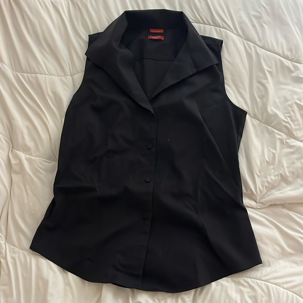 Talbots haberdashery sleeveless collared button up 90s top womens black